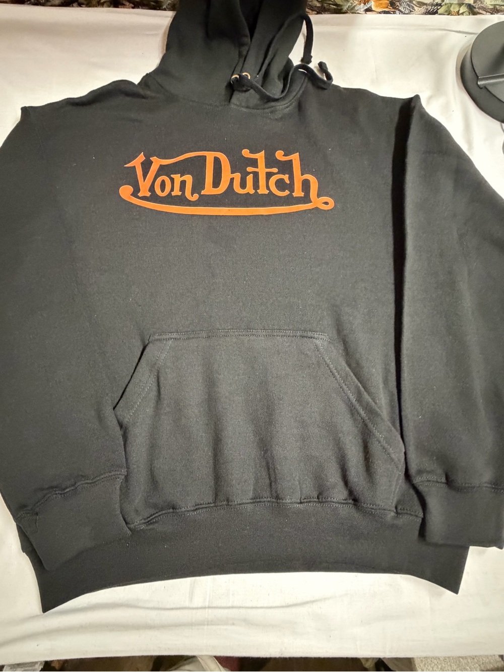 Von Dutch Black Hoodie with Orange Logo Chest Graphic